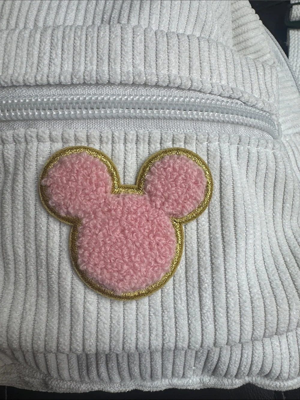 Disney White Corduroy Mini Backpack with Pink Mickey Patch